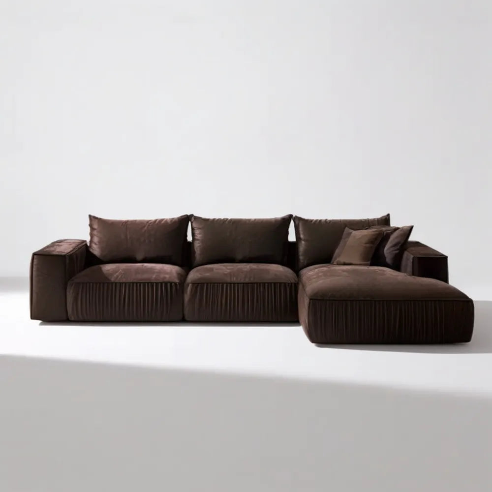 Brązowa sofa narożna 3-osobowa z prawostronnym szezlongiem, aksamit poliestrowy, 300 × 170 × 75 cm