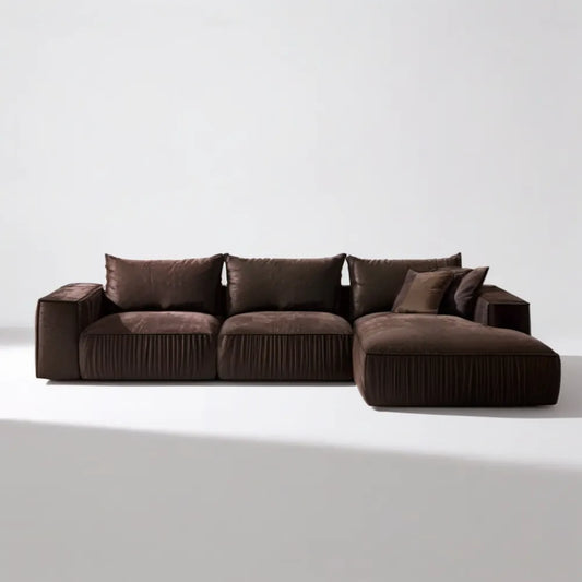 Brązowa sofa narożna 3-osobowa z prawostronnym szezlongiem, aksamit poliestrowy, 300 × 170 × 75 cm