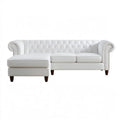 Biała lewostronna sofa narożna Chesterfield z szezlongiem, tapicerka PVC, 260 × 160 × 75 cm
