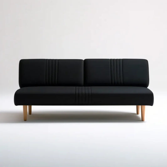 Czarna sofa trzyosobowa z tapicerką PU i jasnobrązowymi nogami, 190 x 82 x 82 cm