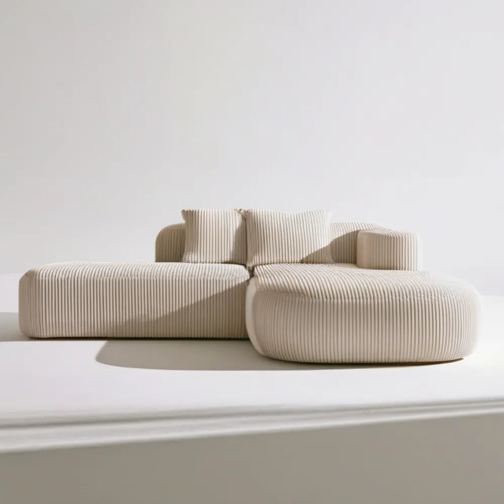 Kremowa dwuosobowa sofa modułowa ze sztruksu 220 x 110 x 75 cm