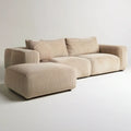 Beżowa sofa 3-osobowa ze sztruksowym obiciem i podnóżkiem 250 × 100 × 78 cm