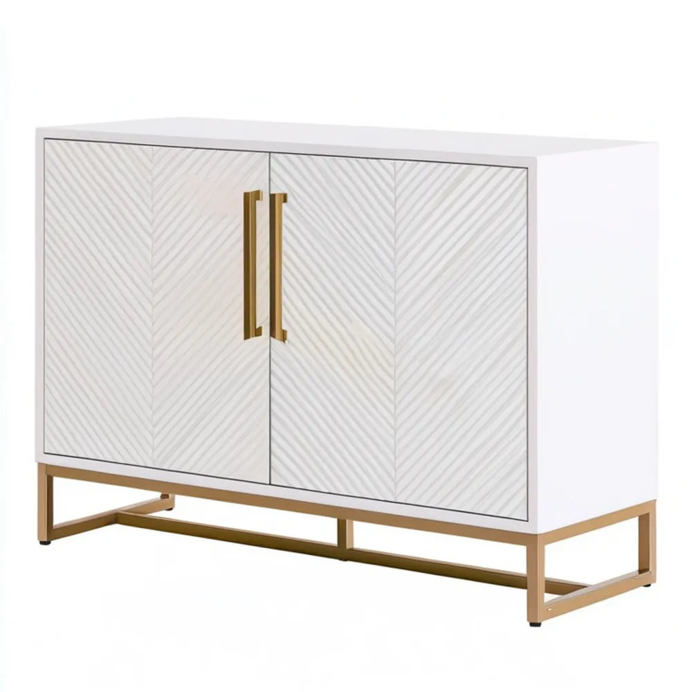 Biała szafka MDF ze złotą stalową podstawą, 100 x 40 x 80 cm