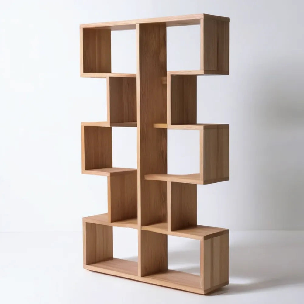Asymetryczny regał z płyty MDF, naturalny dąb, 80 x 30 x 180 cm