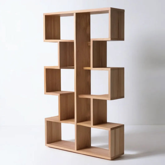 Asymetryczny regał z płyty MDF, naturalny dąb, 80 x 30 x 180 cm