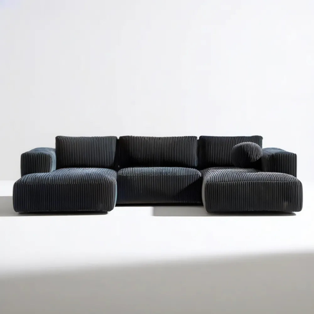 Czarna sofa modułowa 3-osobowa z tkaniny prążkowanej 300 x 105 x 75 cm