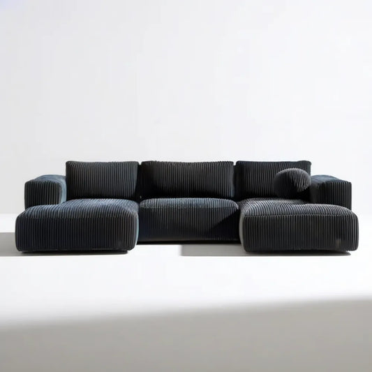 Czarna sofa modułowa 3-osobowa z tkaniny prążkowanej 300 x 105 x 75 cm