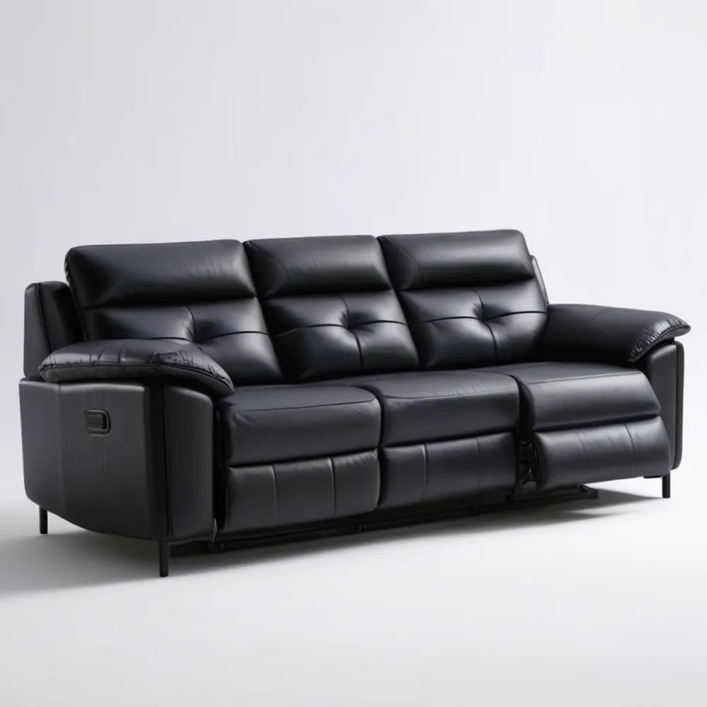 Czarna sofa 3-osobowa z funkcją relaksu, tapicerka PU, 210 x 95 x 102 cm