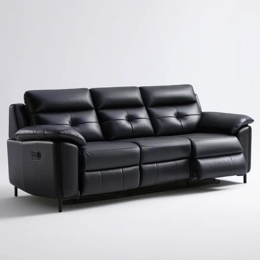 Czarna sofa 3-osobowa z funkcją relaksu, tapicerka PU, 210 x 95 x 102 cm