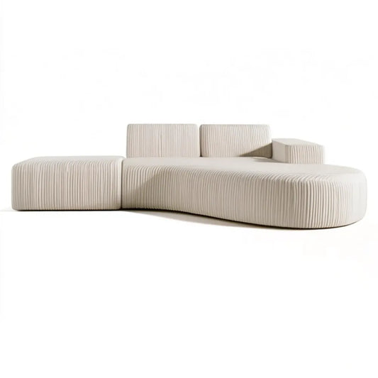 Kremowa sofa modułowa z szezlongiem i pufą, 300 x 110 x 72 cm