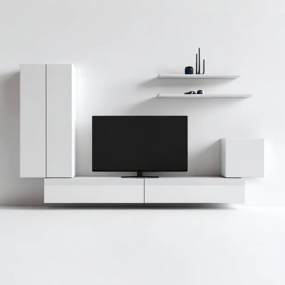 Biały zestaw do salonu z szafką RTV 270 × 35 × 180 cm
