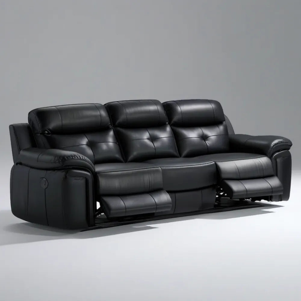 Czarna sofa 3-osobowa z funkcją relaksu, skóra syntetyczna PU, 210 x 95 x 102 cm