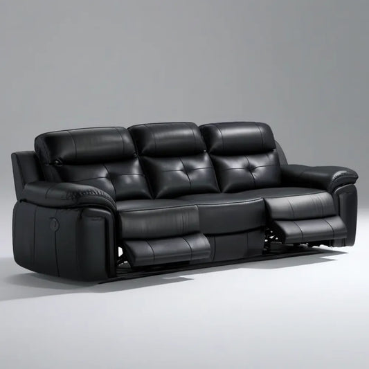 Czarna sofa 3-osobowa z funkcją relaksu, skóra syntetyczna PU, 210 x 95 x 102 cm